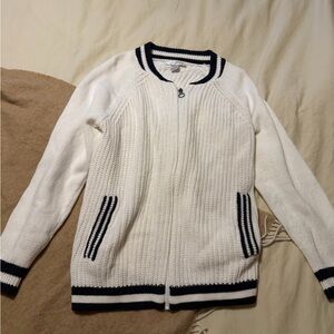 Christopher & Banks White Cardigan with Black Trim